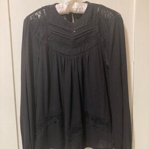 Superdry Women's Black Boho Peasant Lace, Crochet and Pintuck Shirt S